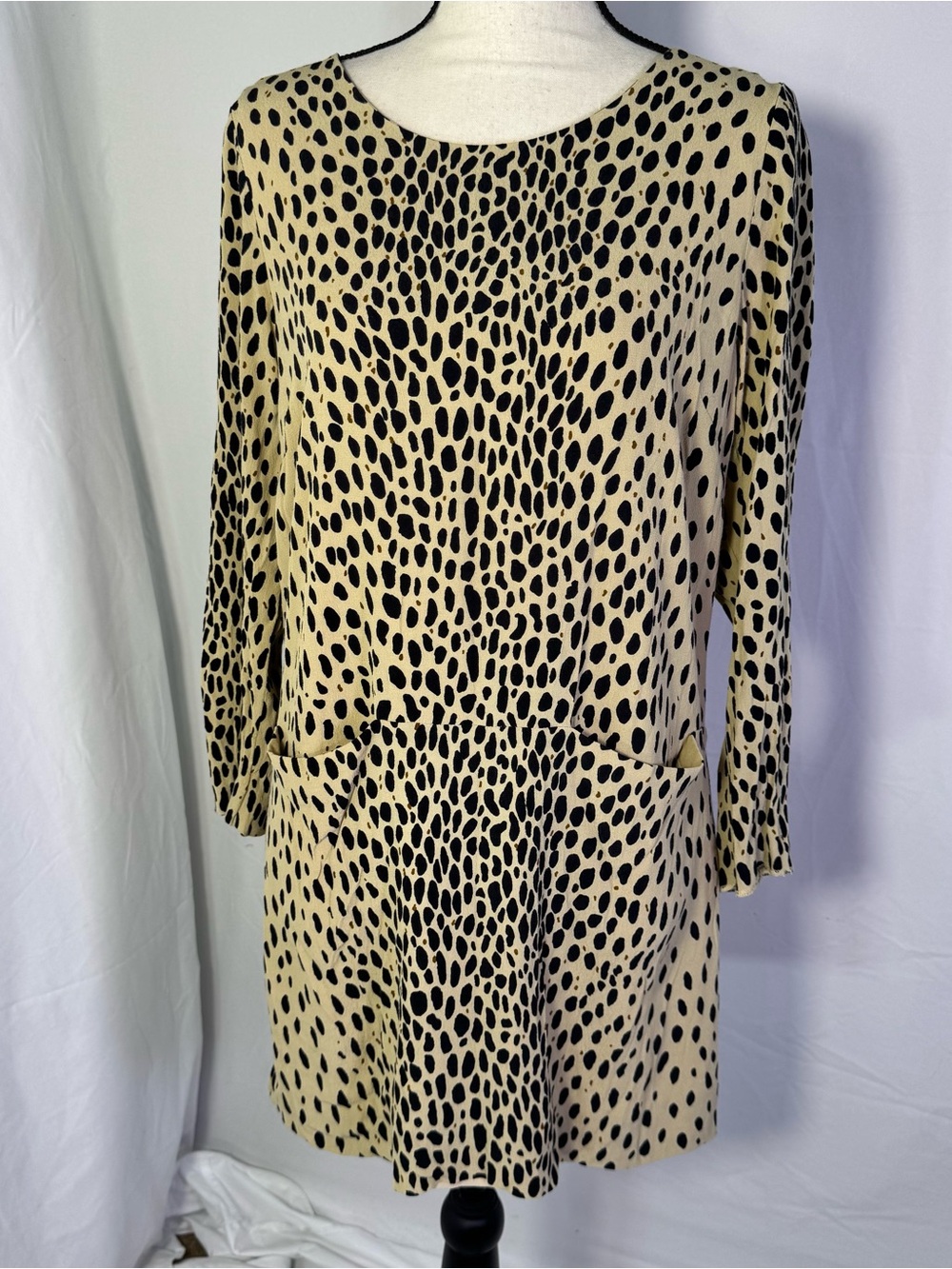J.Crew Leopard Print Shift Dress Size 10 Long Sleeve Neutral Chic